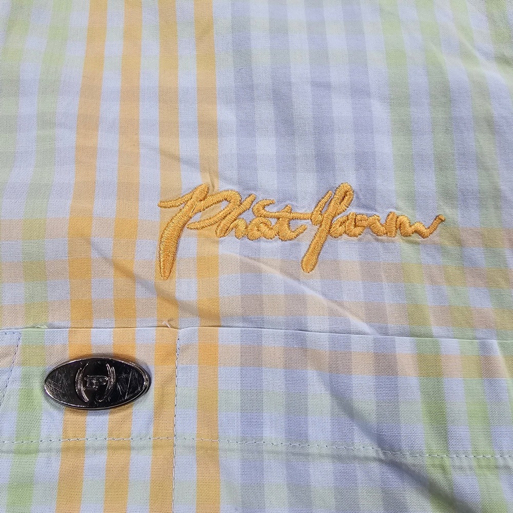 Phat Farm Button Down Shirt MENS XL Yellow Blue Plaid Vintage Y2K Streetwear - Picture 6 of 16